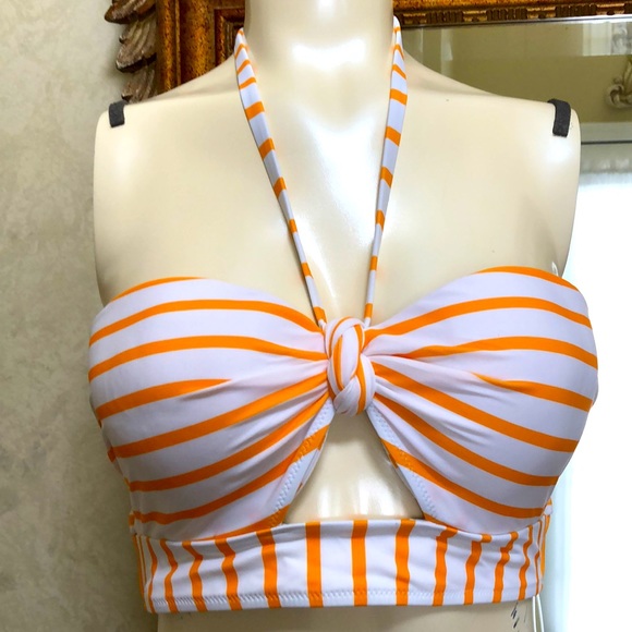 New women’s bathing suit top. Size 34D. White with orange stripes. Double strap. - Picture 3 of 10